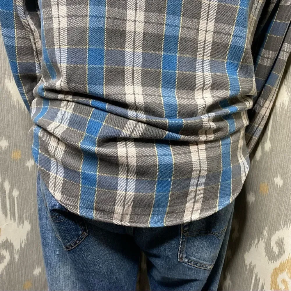 Polo Ralph Lauren Gray & Blue Plaid Cotton Flannel Button Up Shirt
